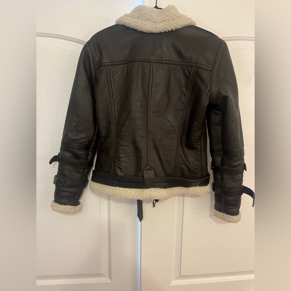 Leather Shearling Biker Jacket - image 5